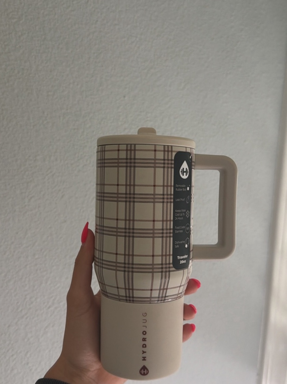 HydroJug Beige Plaid Insulated Handle Bottle